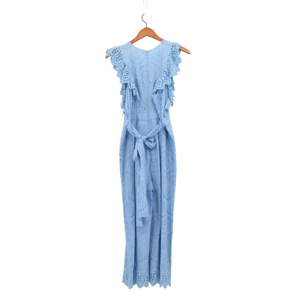 Built by Dreamers Ruffle Sleeve Eyelet Blue Pant Jumpsuit M - Picture 4 of 5